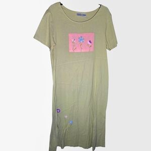 Vintage Linen Blend Patchwork Floral Embroidered Maxi Dress Size M